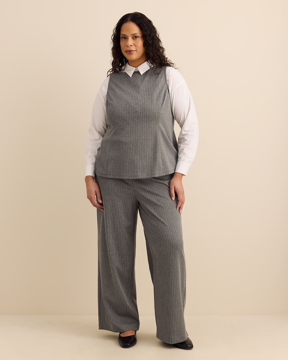 Gray Pinstripe Sleeveless Boat-Neck Top