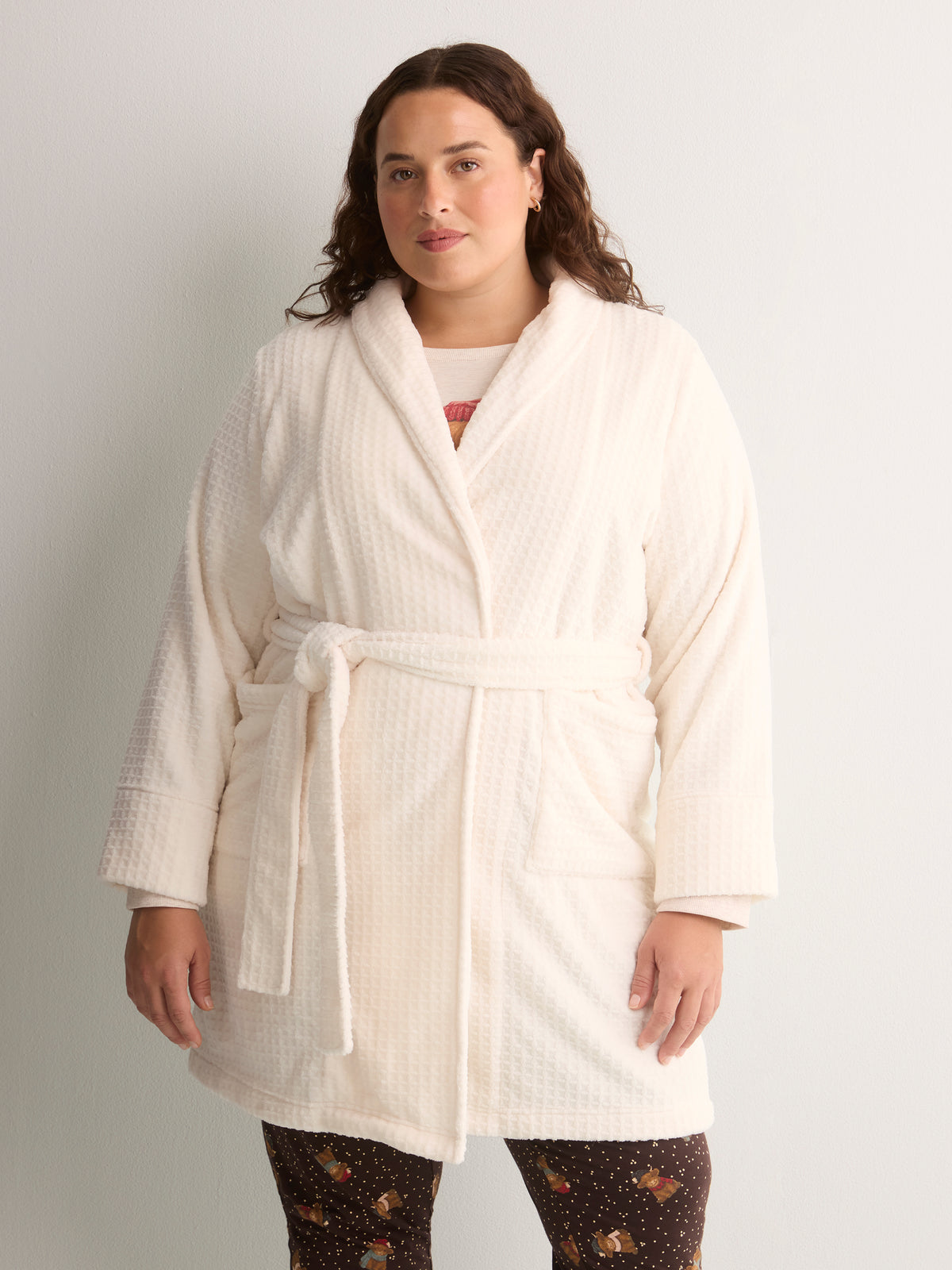 Belted Waffle Plush Robe - tiVOGLIO