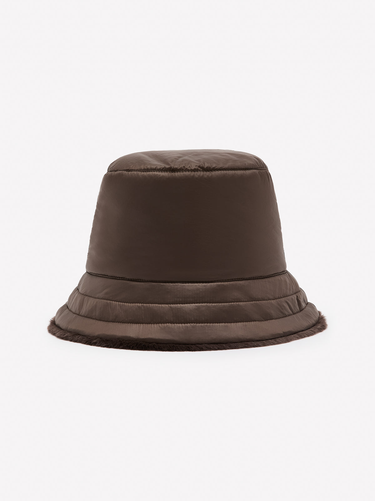 Reversible Brown Faux-Fur and Nylon Bucket Hat