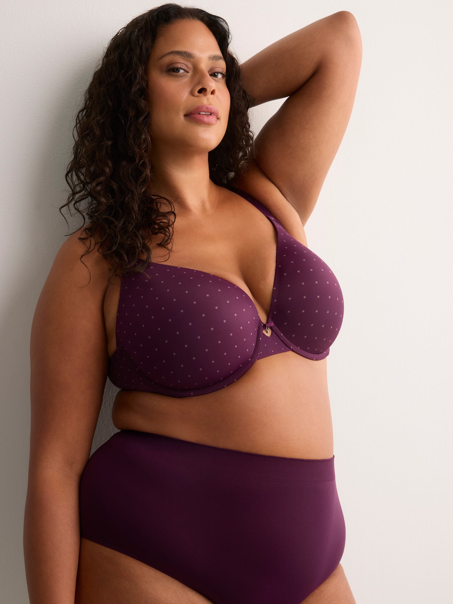 Underwire Dotted Microfibre Padded Plunge Bra with Lace - Déesse
