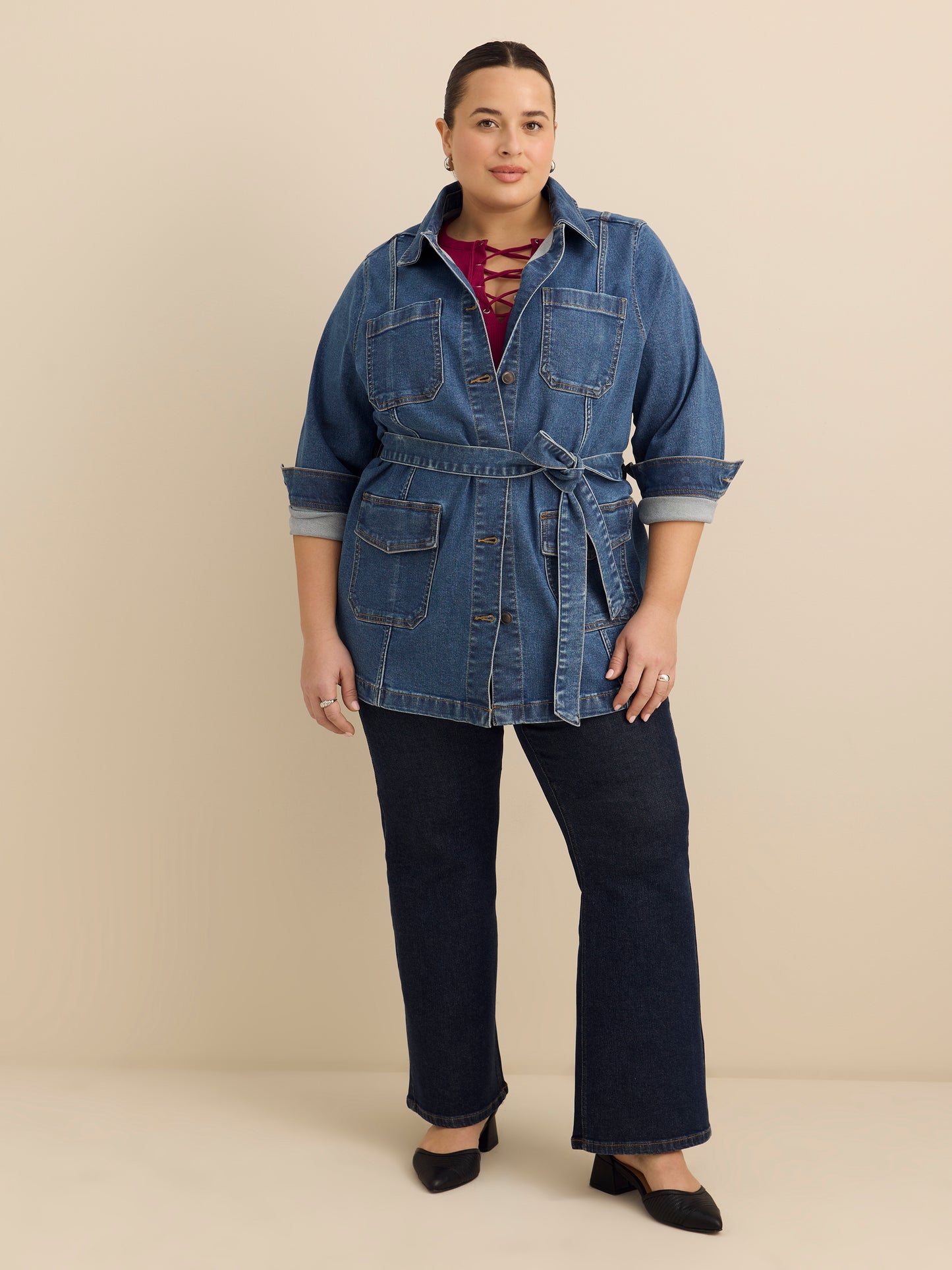 Safari Denim Jacket with Self Belt - d/C Jeans