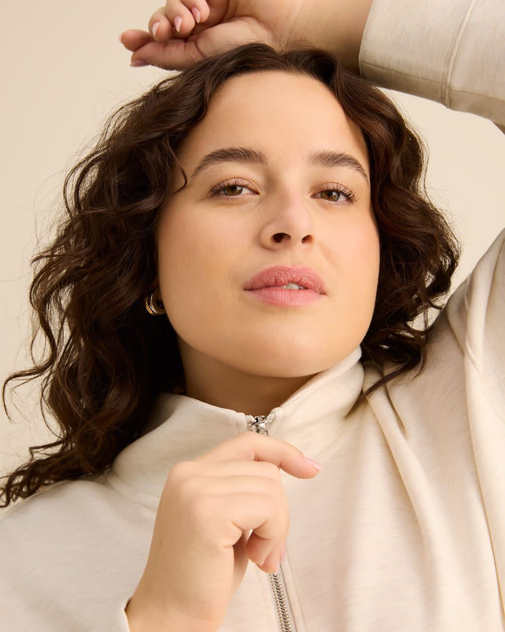 Long-Sleeve Zippered Mock-Neck Top