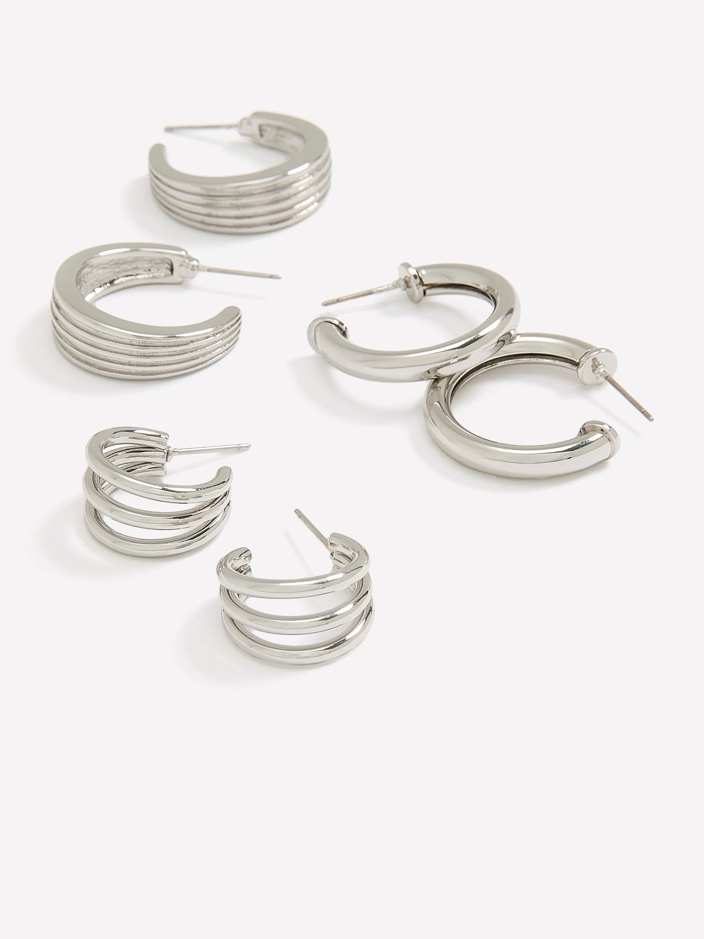 Small Silver Hoop Earrings, Set of 3