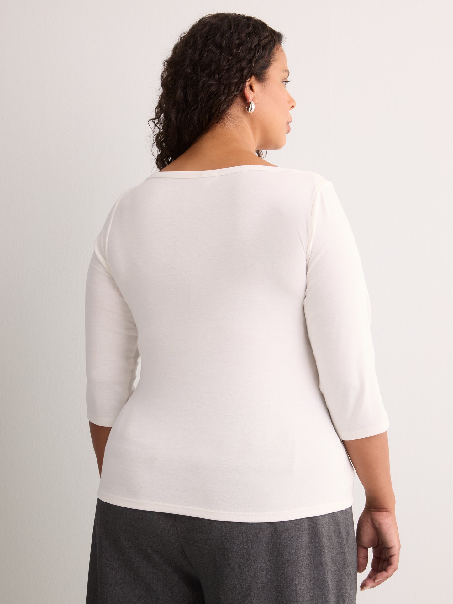 Fitted 3/4-Sleeve Boat-Neck Ribbed Knit Baby Tee
