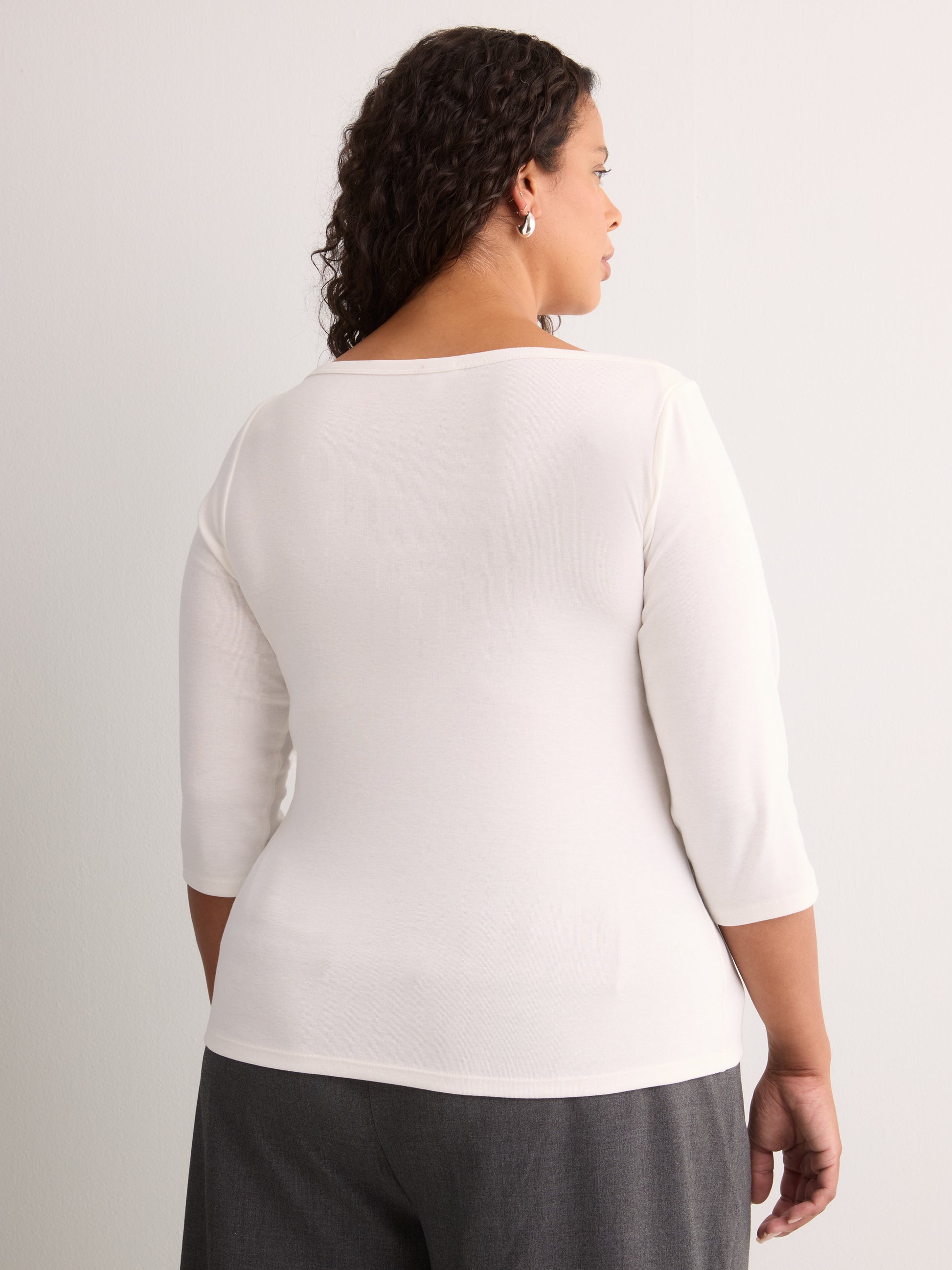 Fitted 3/4-Sleeve Boat-Neck Ribbed Knit Baby Tee