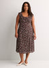 Leaf-Print Sleeveless Midi Dress with Ruffled Empire Waist - Addition Elle