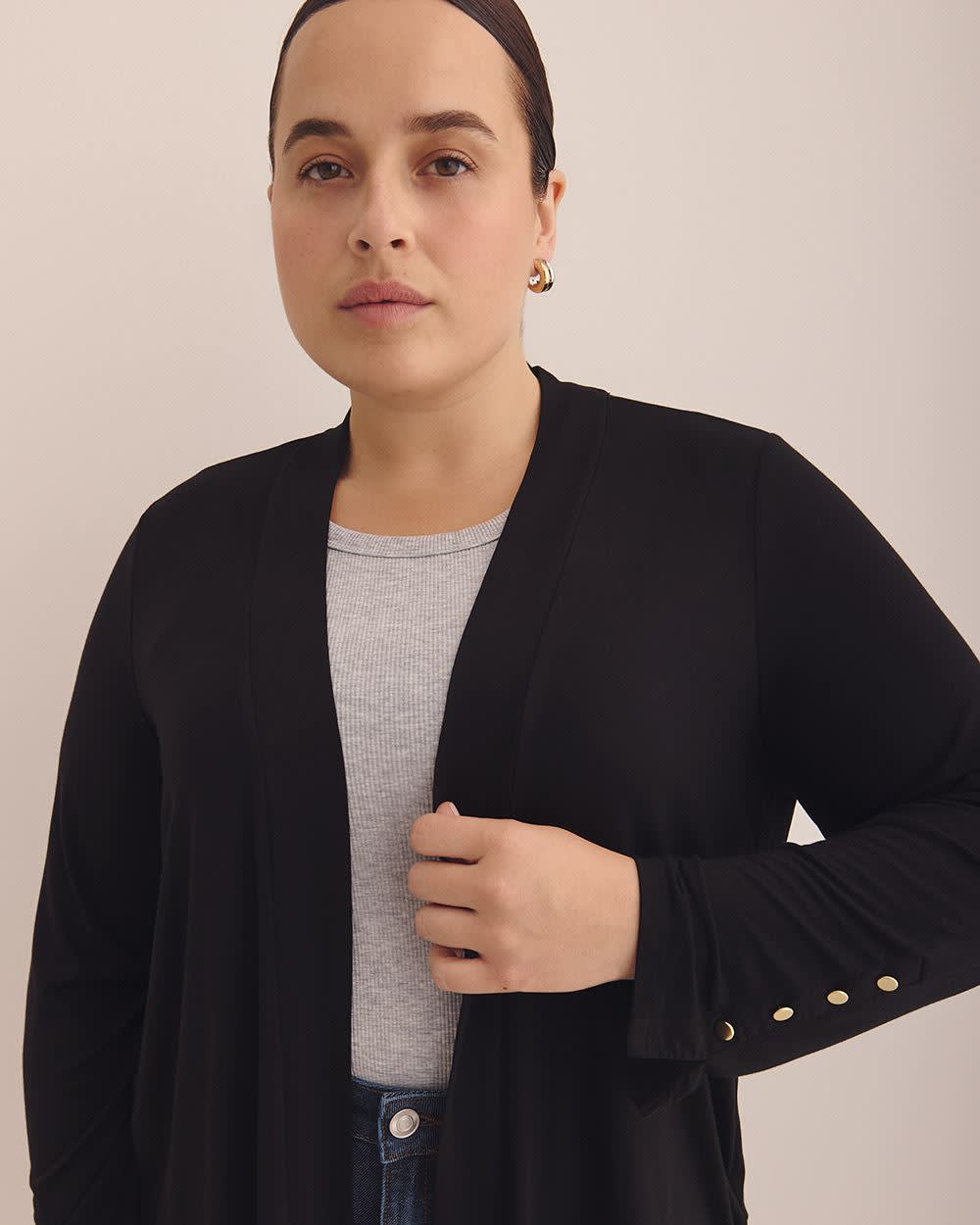 Cardigan noir ouvert à manches longues