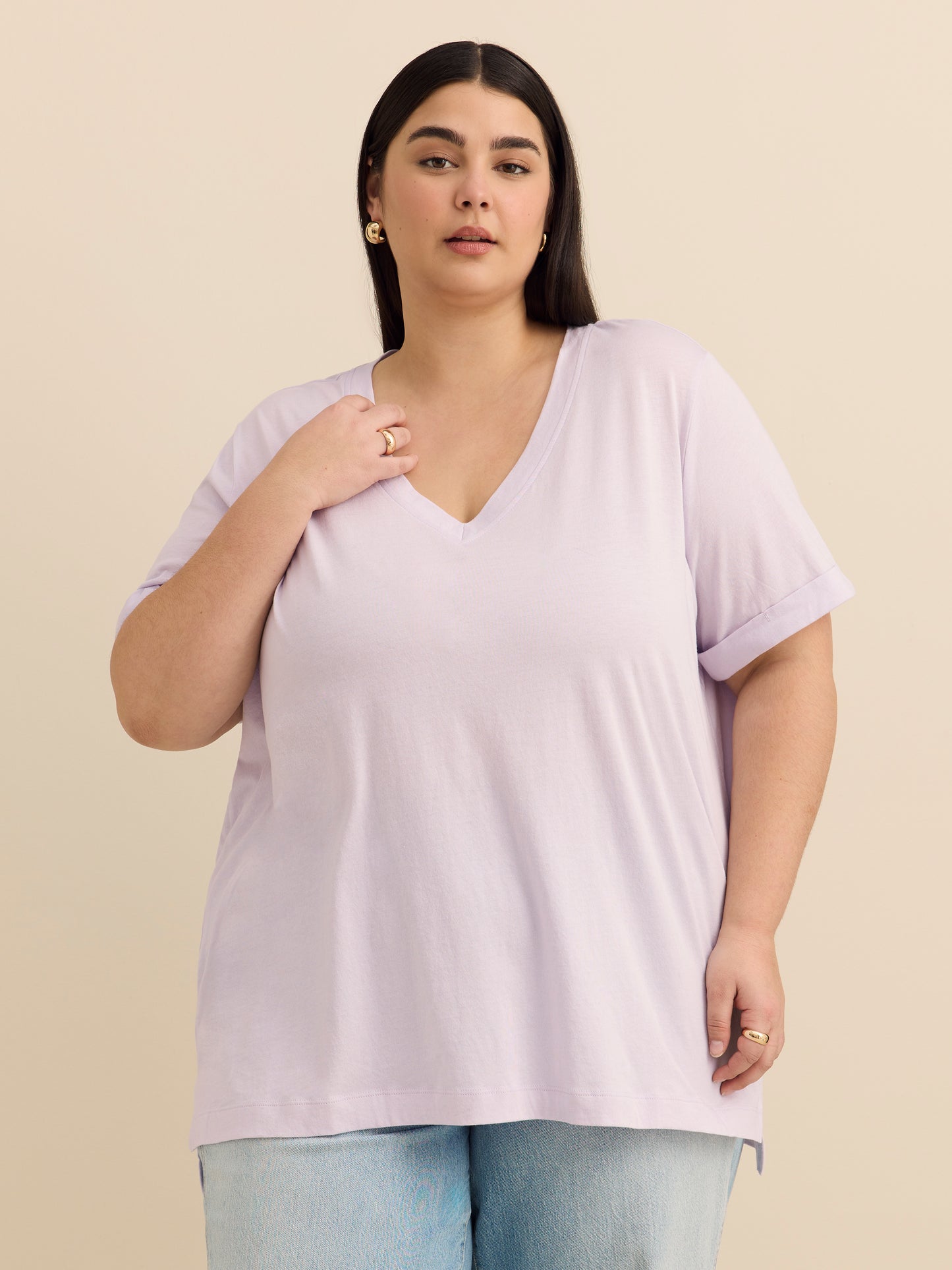 Responsible, V-Neck Boyfriend Tee with Slits