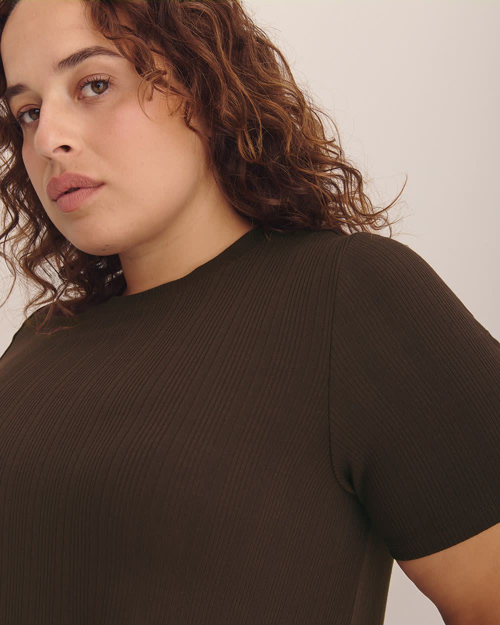 Ribbed Short-Sleeve Swing Top