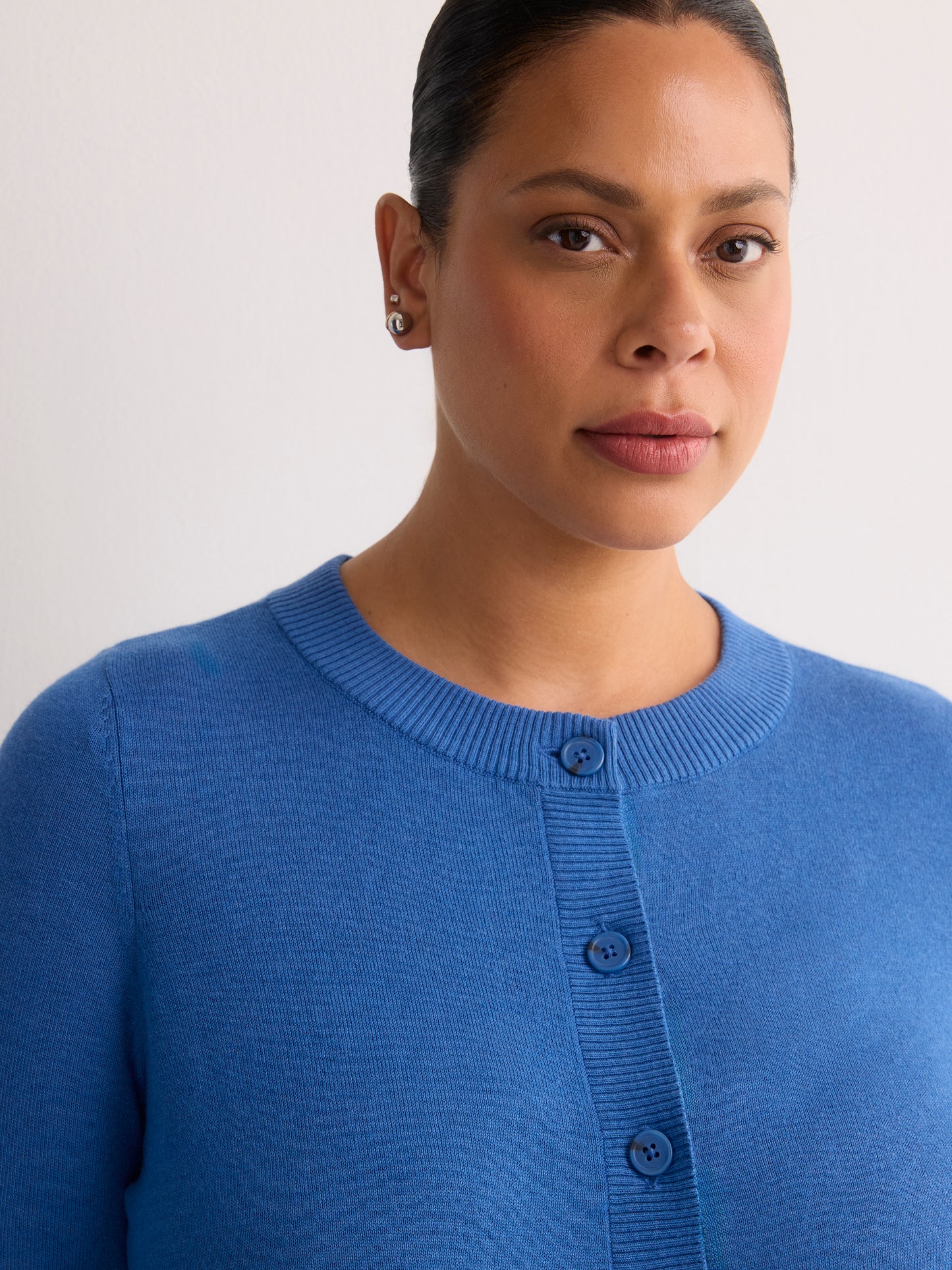 Responsible, Buttoned-Down Cotton Blend Crew Neck Cardigan