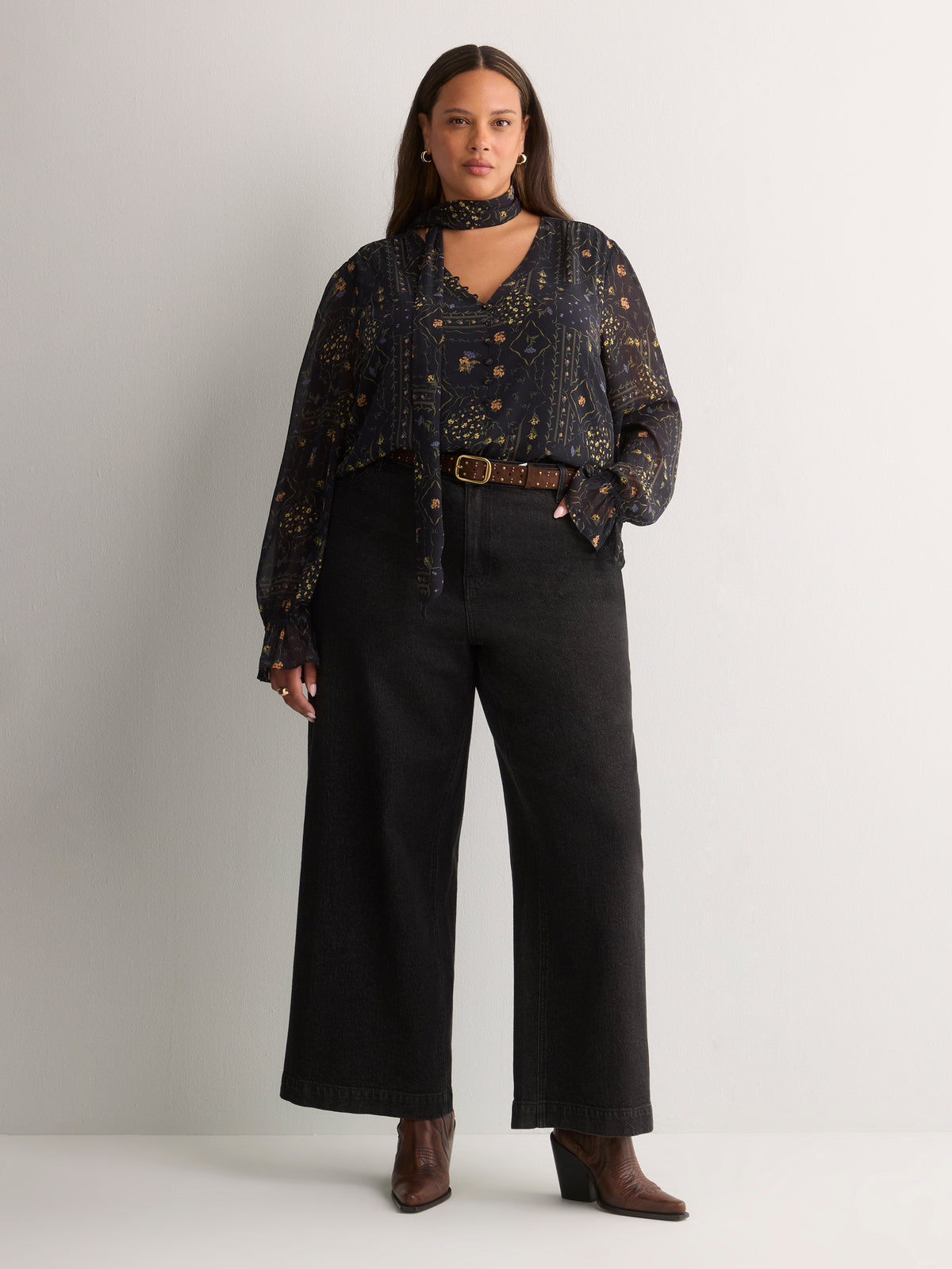 Printed Chiffon Blouse with Detachable Scarf
