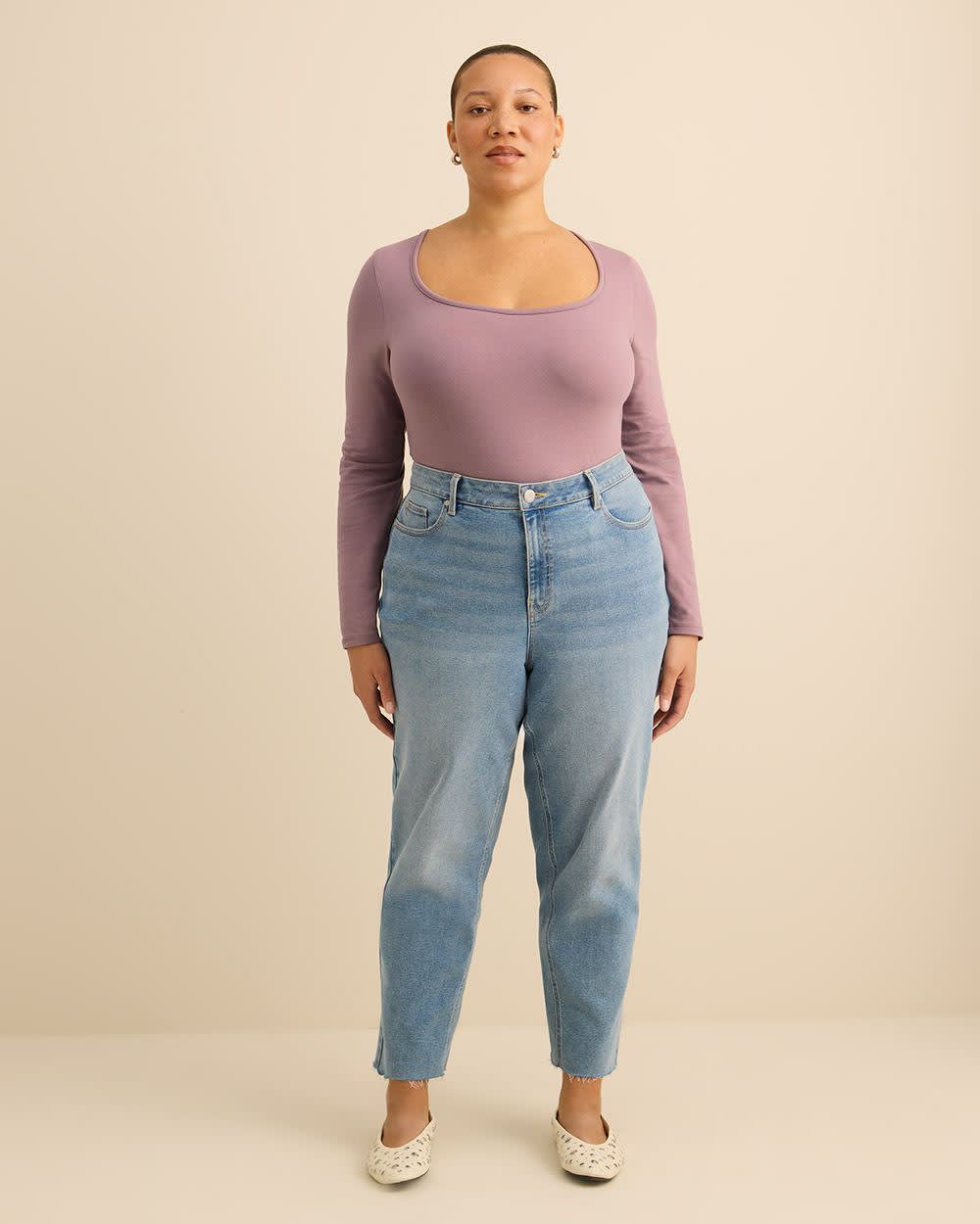 Rounded-Neck Long-Sleeve Top - Addition Elle