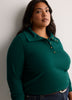 Loose Waffle Knit Tunic with Buttoned Collar