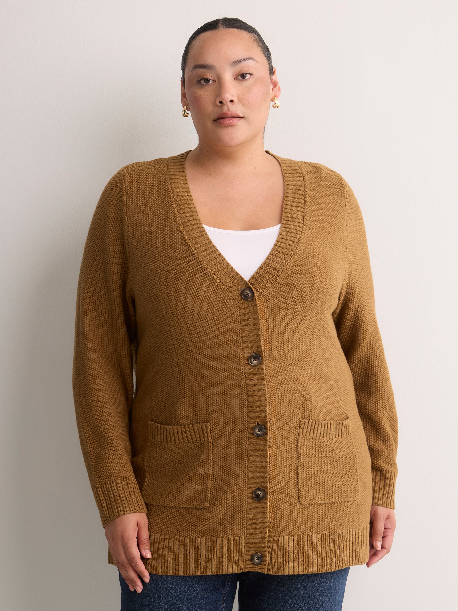 Straight-Fit V-Neck Tunic Cardigan