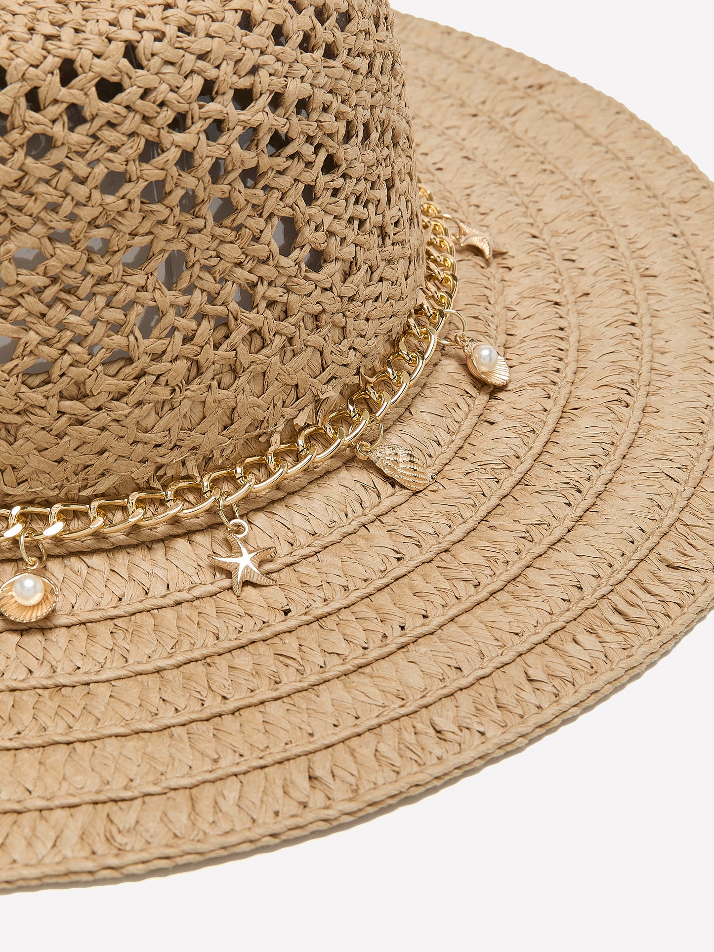 Straw Hat with Seashell Charms