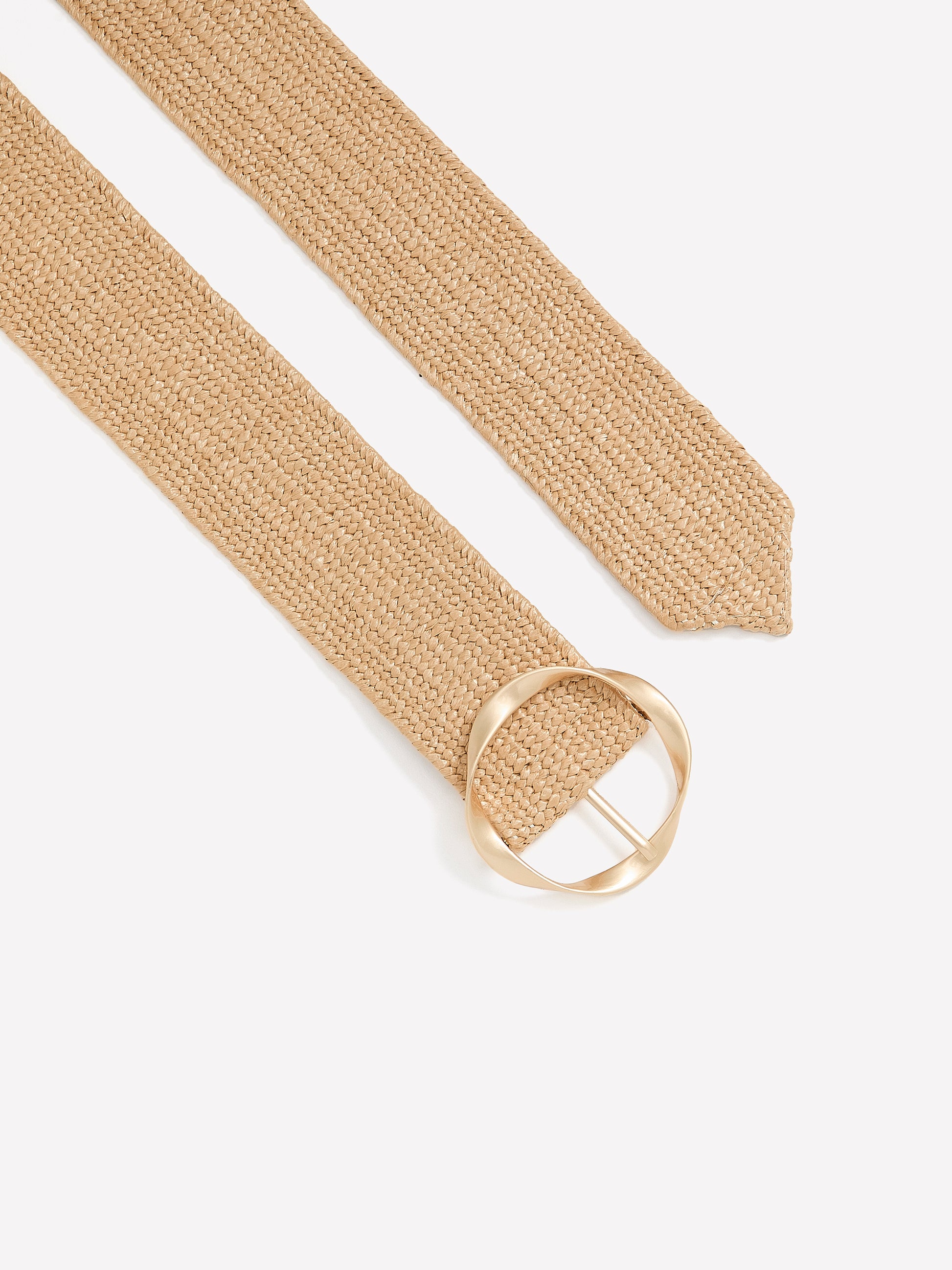 Natural Straw Elastic Belt with Round Buckle