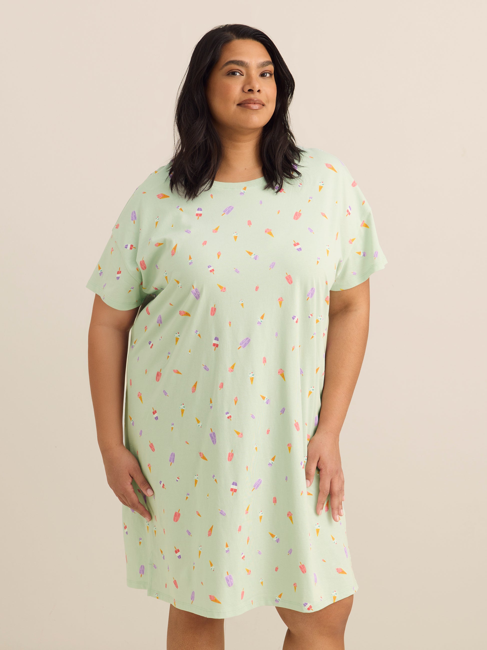Green Ice Cream-Print Short-Sleeve Sleepshirt - ti Voglio