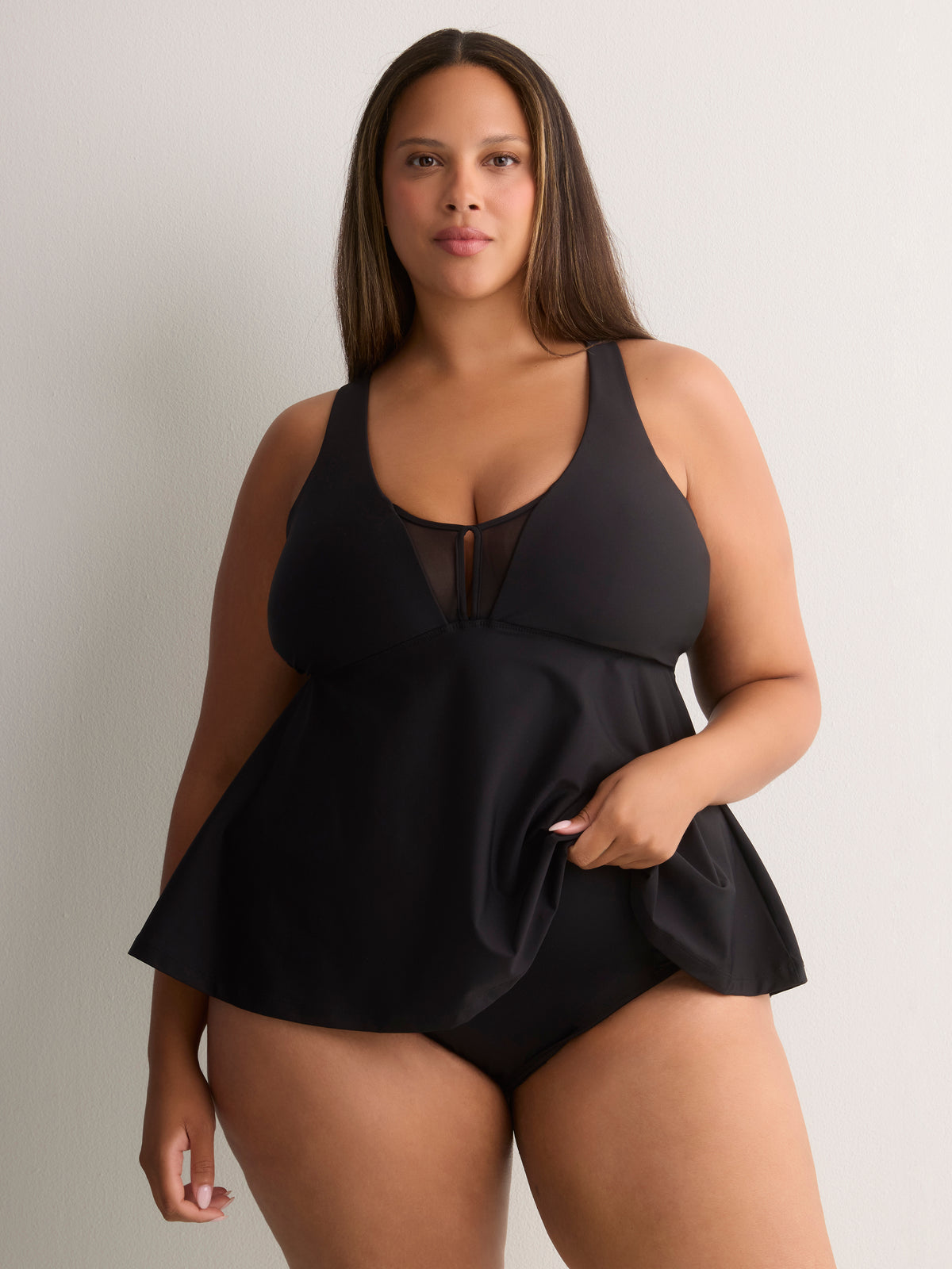 Black Full Swing Tankini Top with Mesh Insert