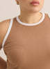 Fitted Halter-Neck Rib Knit Tank Top with Contrast Binding