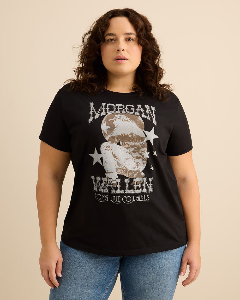 T-shirt noir à manches courtes avec imprimé de Morgan Wallen
