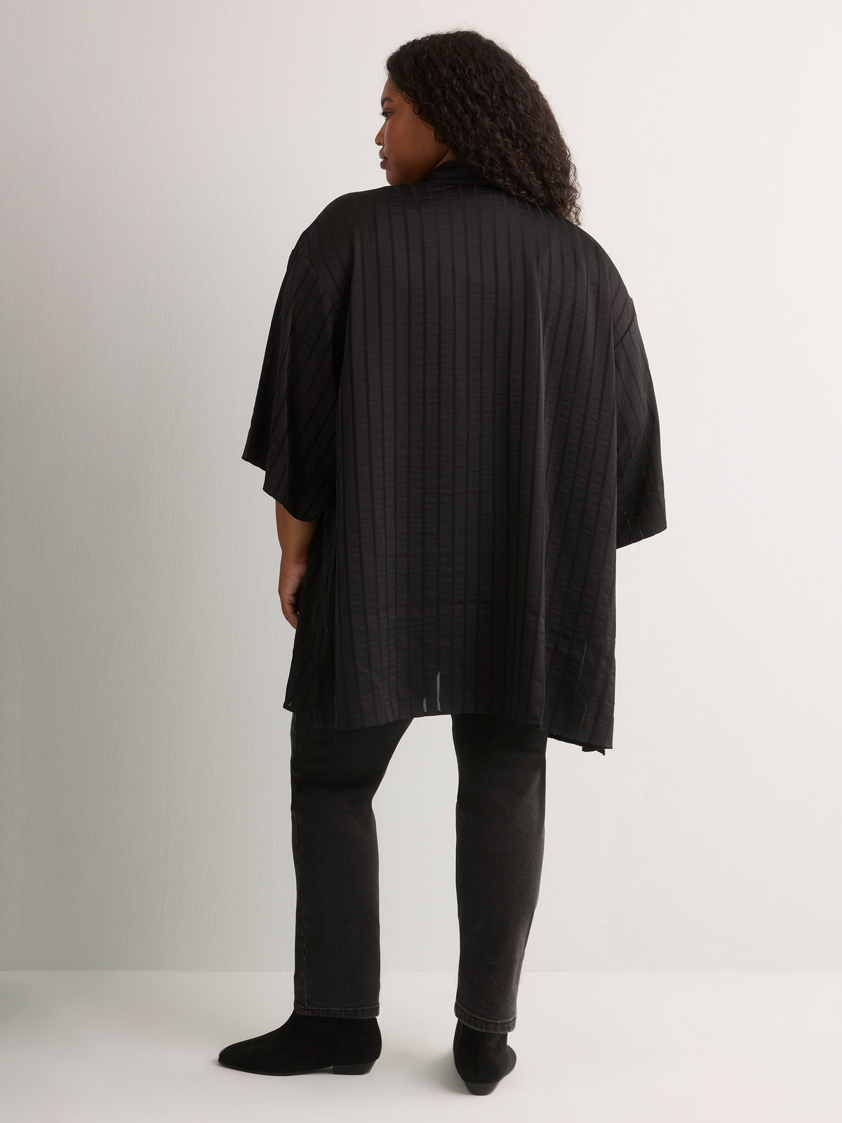 Black Satin Loose Tunic Kimono