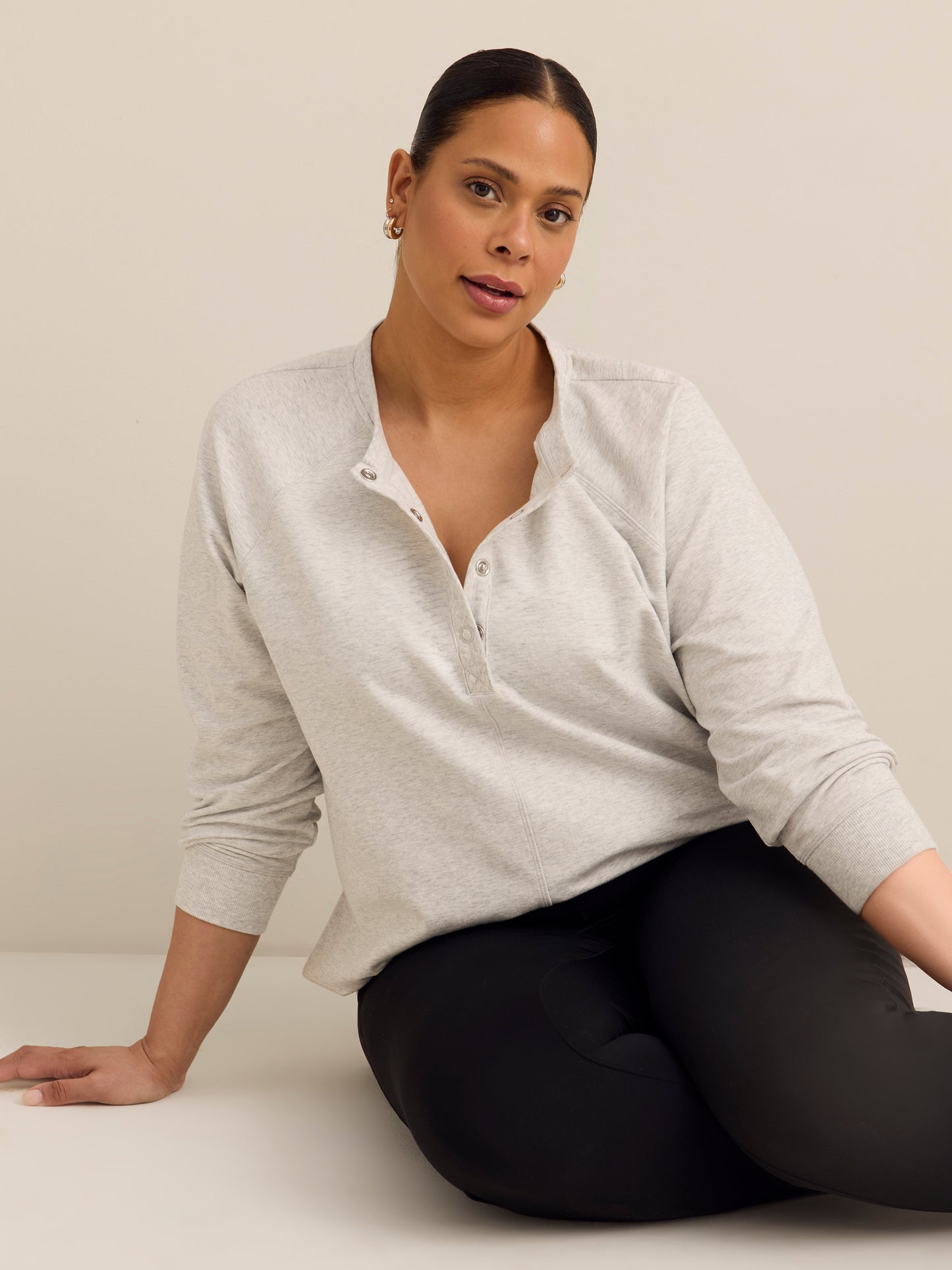 French Terry Henley Sweatshirt with Side Slits - ActiveZone