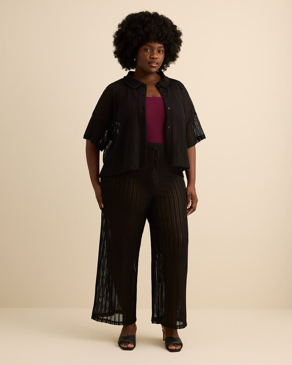 Black Crochet Buttoned-Down Top