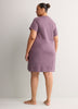 Plum Cotton Short-Sleeve Sleepshirt with Cat Chest Pocket - tiVOGLIO
