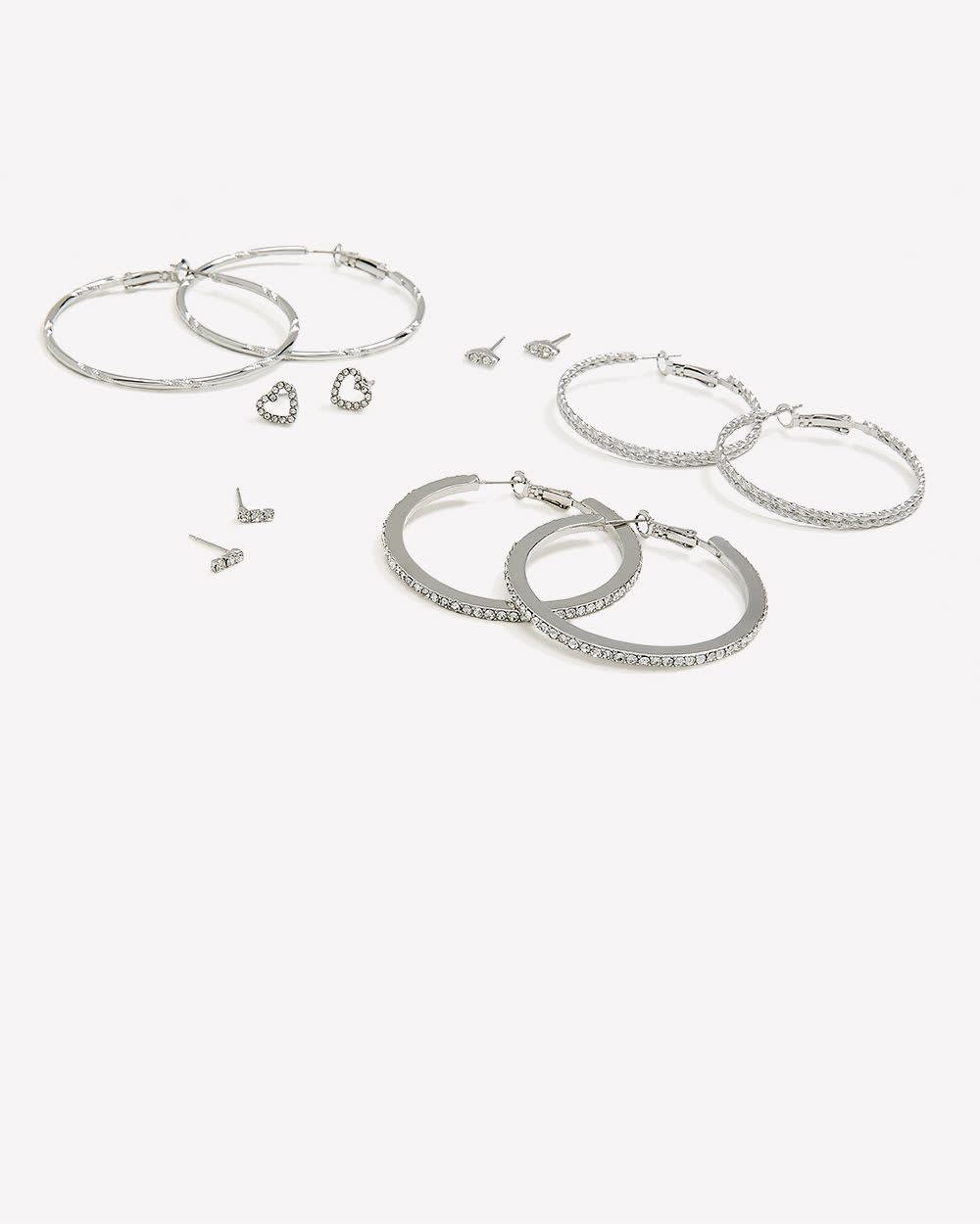 Anneaux et clous d'oreilles avec strass, ens. de 6