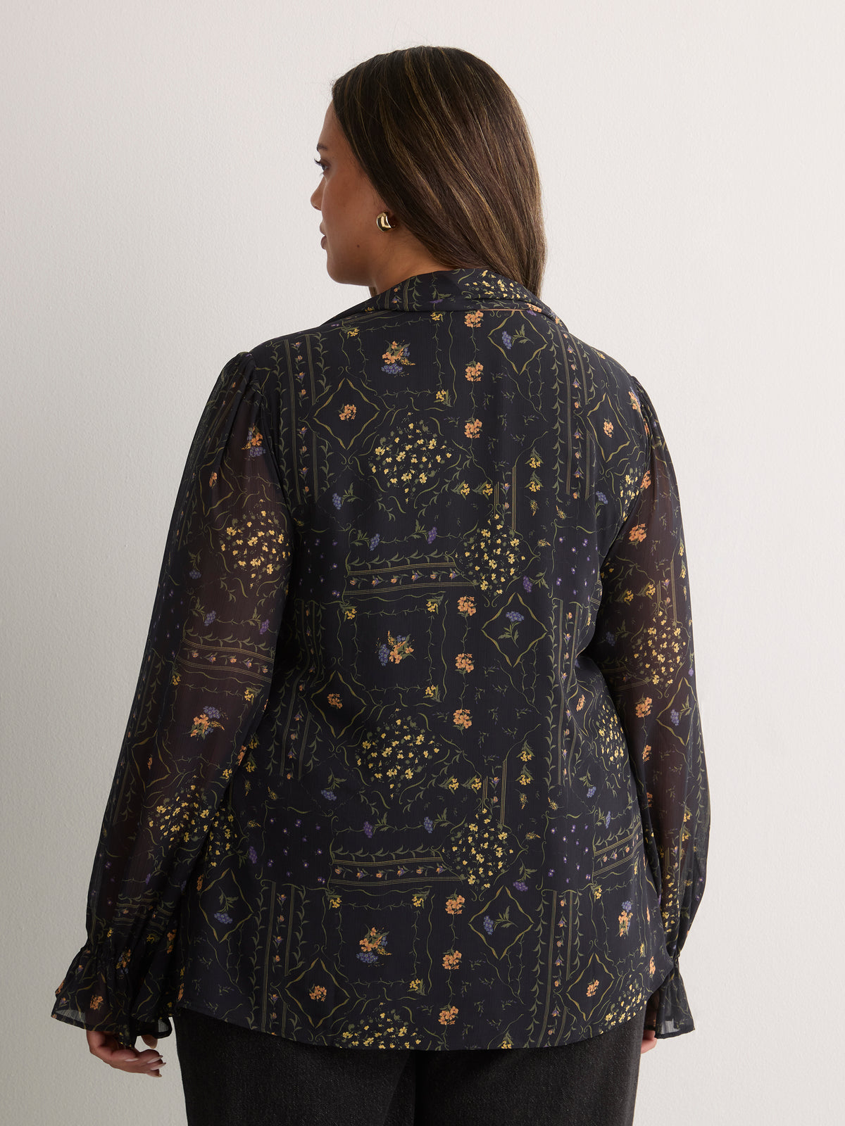 Printed Chiffon Blouse with Detachable Scarf