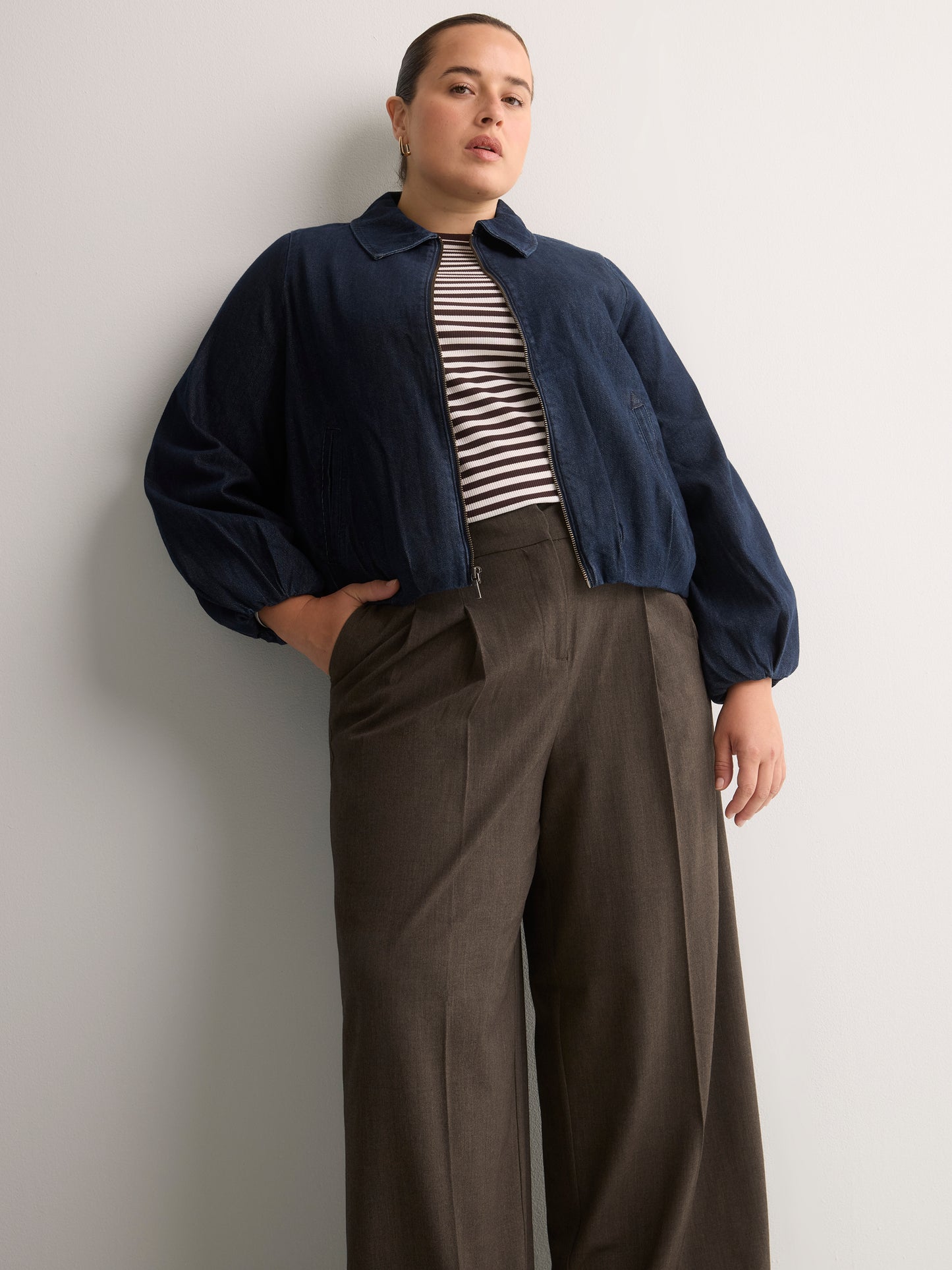 Heather Brown Double Pleated Wide-Leg Pant