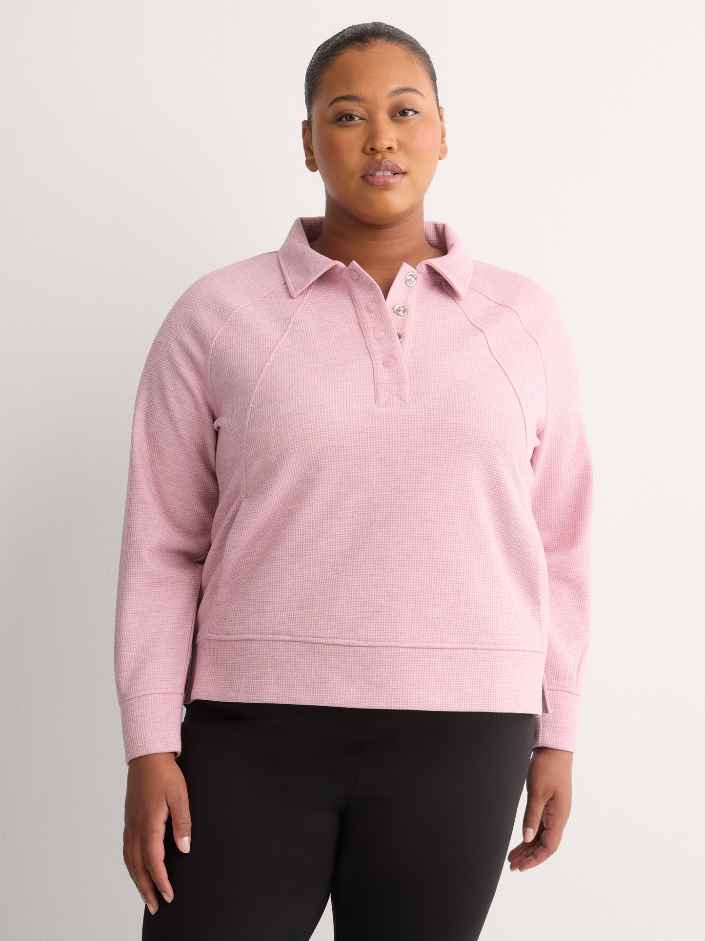 Fashion Flowy Waffle Knit Pullover with Collar - Active Zone