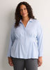 Soft Blue Textured Dropped-Shoulder Fit-and-Flare Shirt Blouse