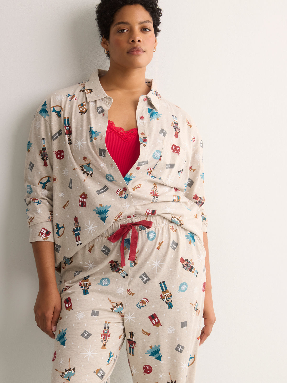 Nutcracker Buttoned Down Shirt and Straight Pant Pyjama Set - tiVOGLIO