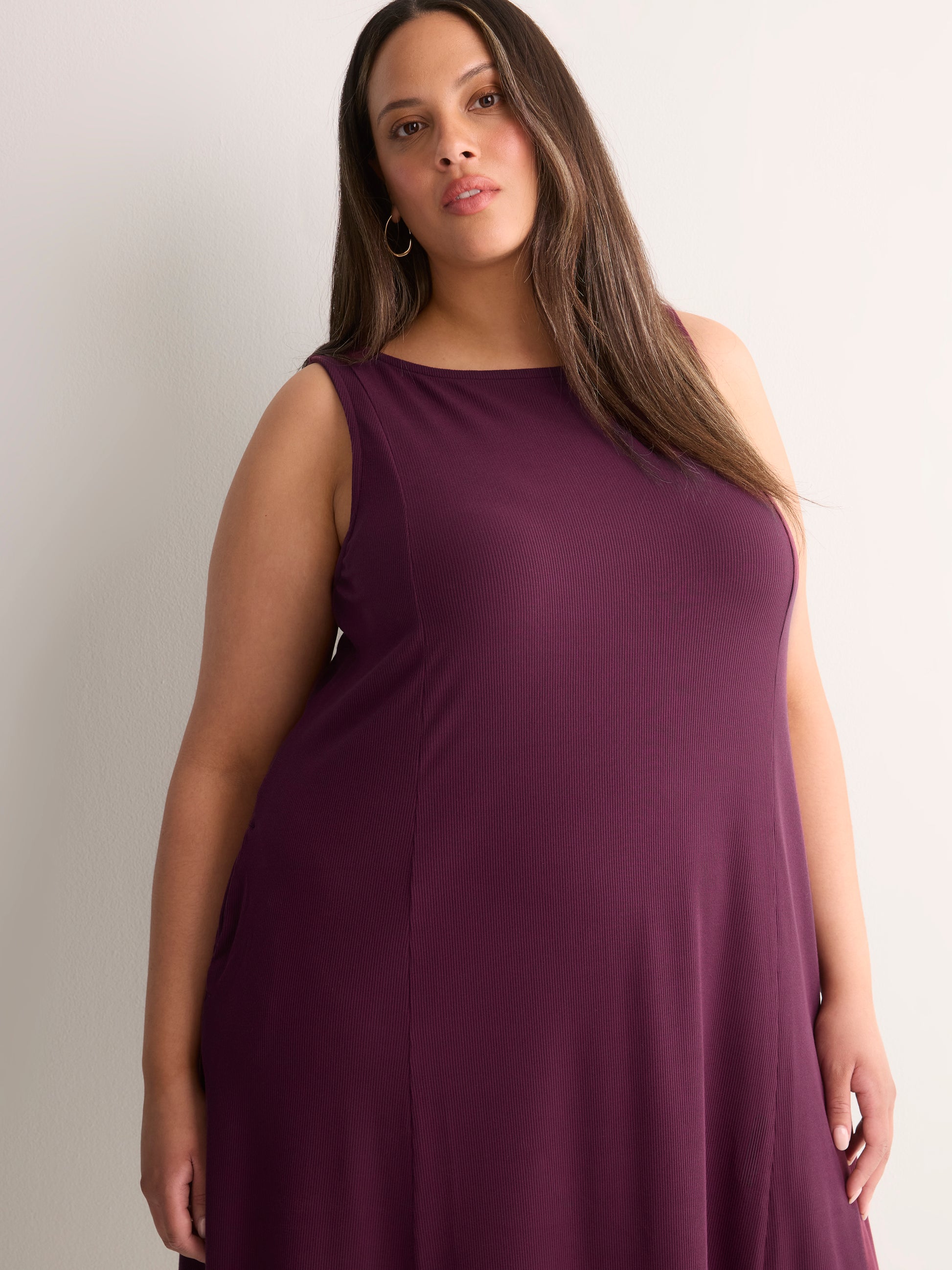 Responsible, Ribbed Sleeveless Boat Neck Swing Dress