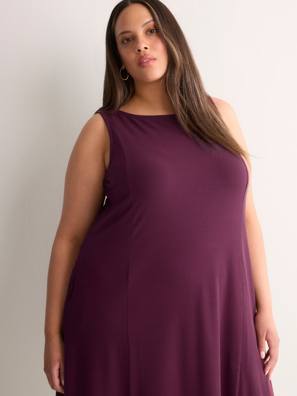 Responsible, Ribbed Sleeveless Boat Neck Swing Dress