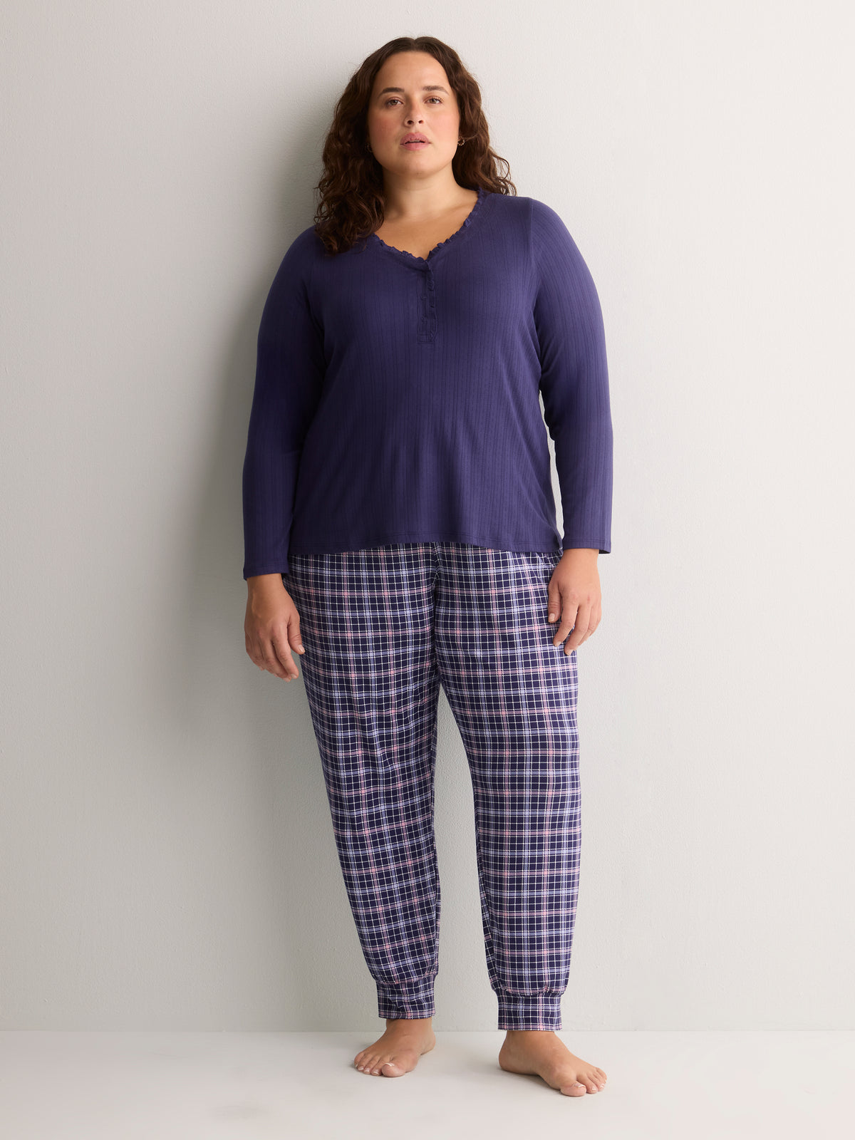 Modern-Fit Pointelle Henley Sleep Top - tiVOGLIO