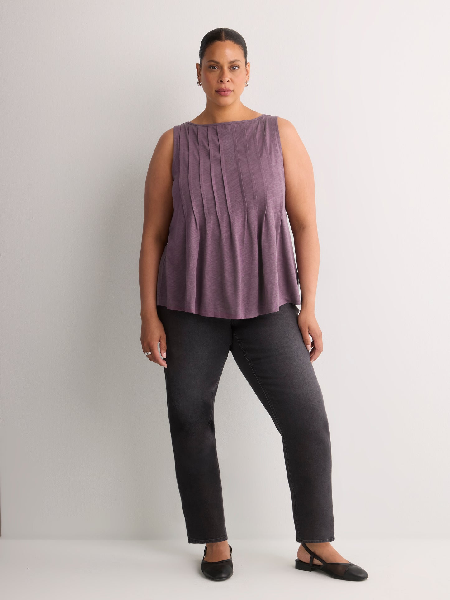 Sleeveless Swing Pintuck Knit Top