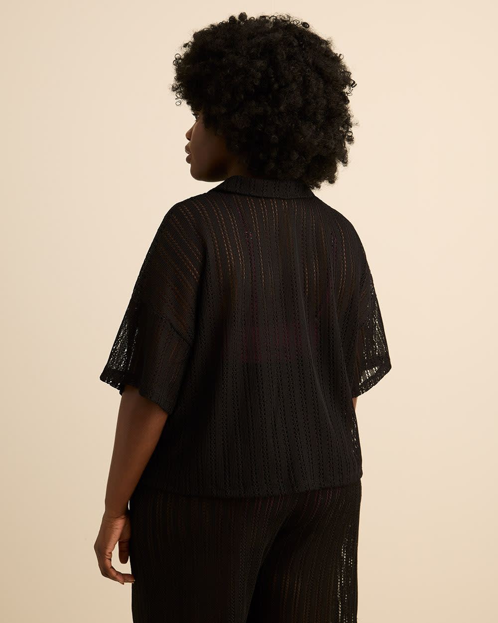 Black Crochet Buttoned-Down Top