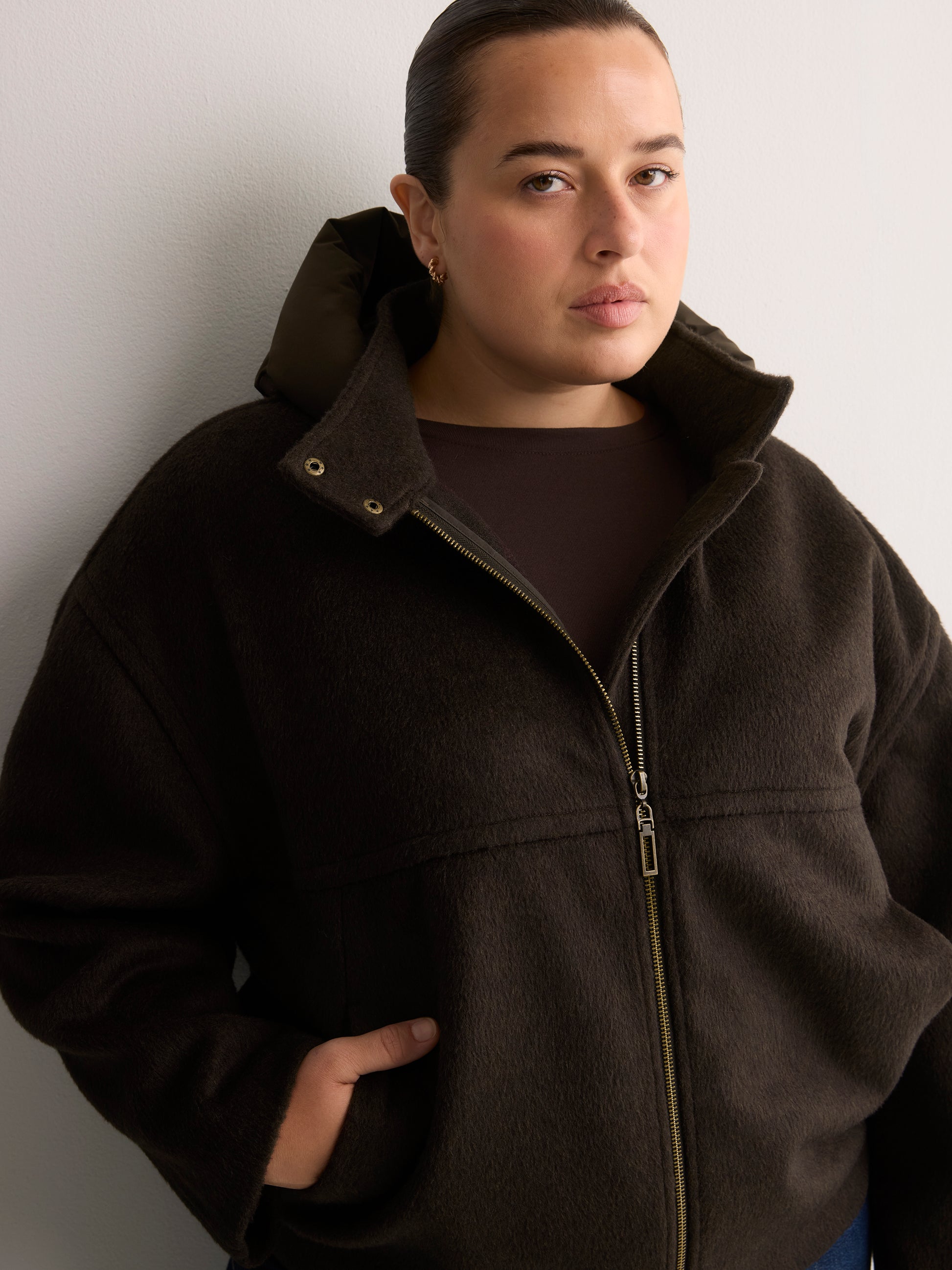 Unlined Coat with Puffer Hood
