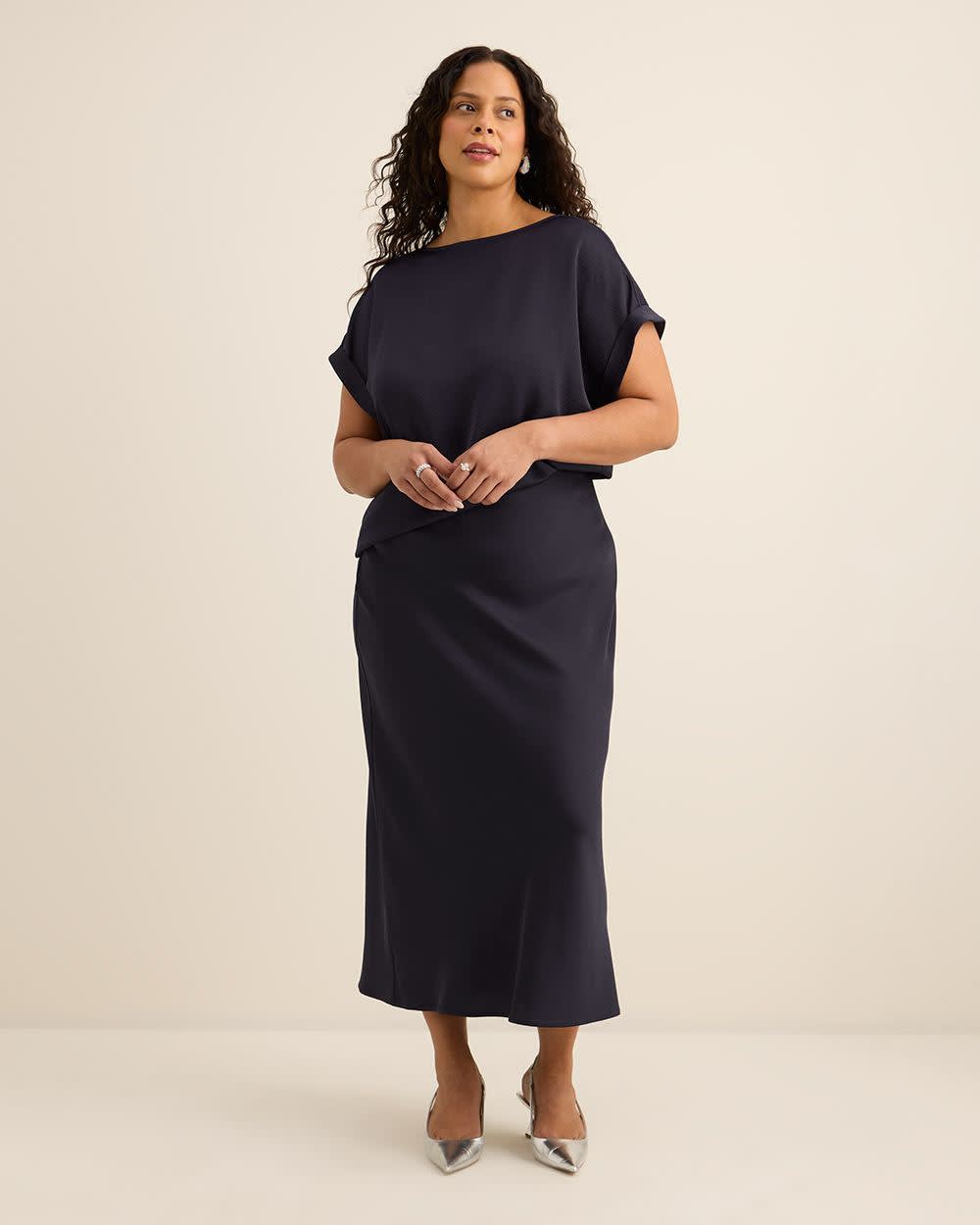 Satin Boat-Neck T-Shirt Blouse