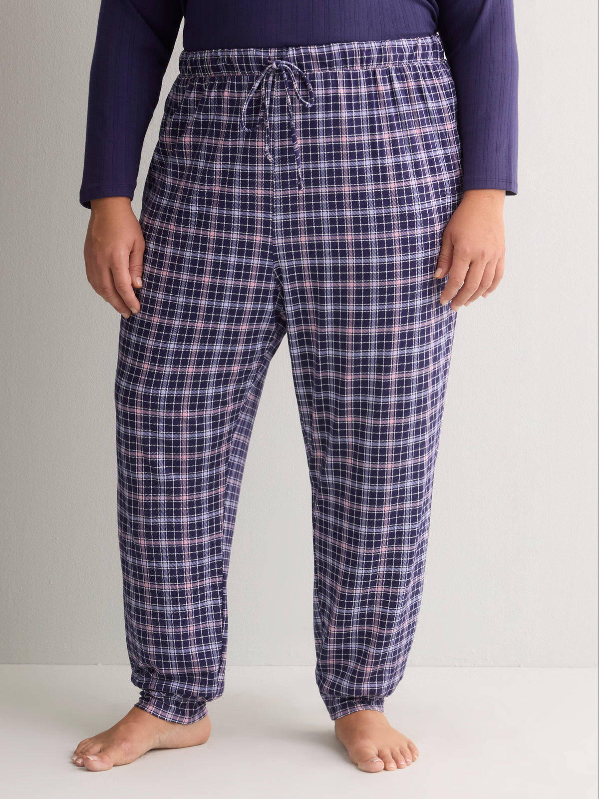 Blue Plaid Brushed Knit Jogger Pant - tiVOGLIO