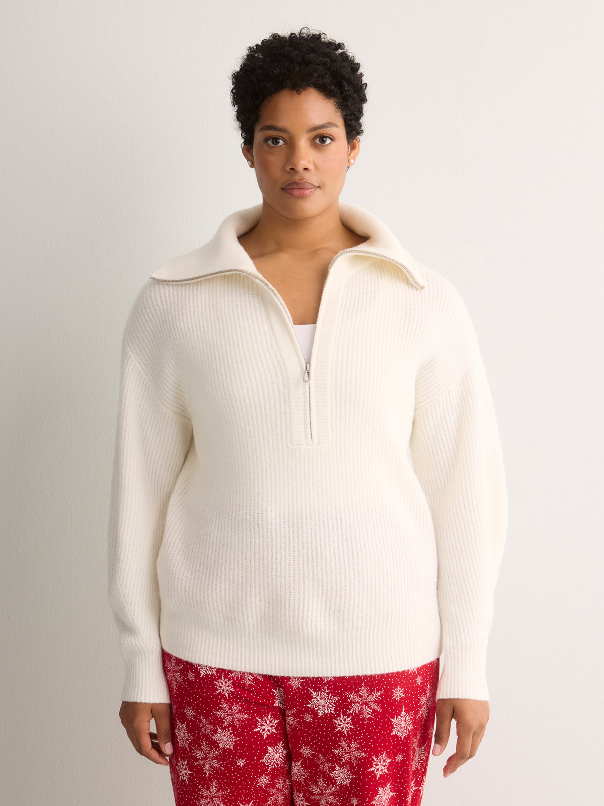 Loose-Fit Half-Zip Shaker Knit Sweater