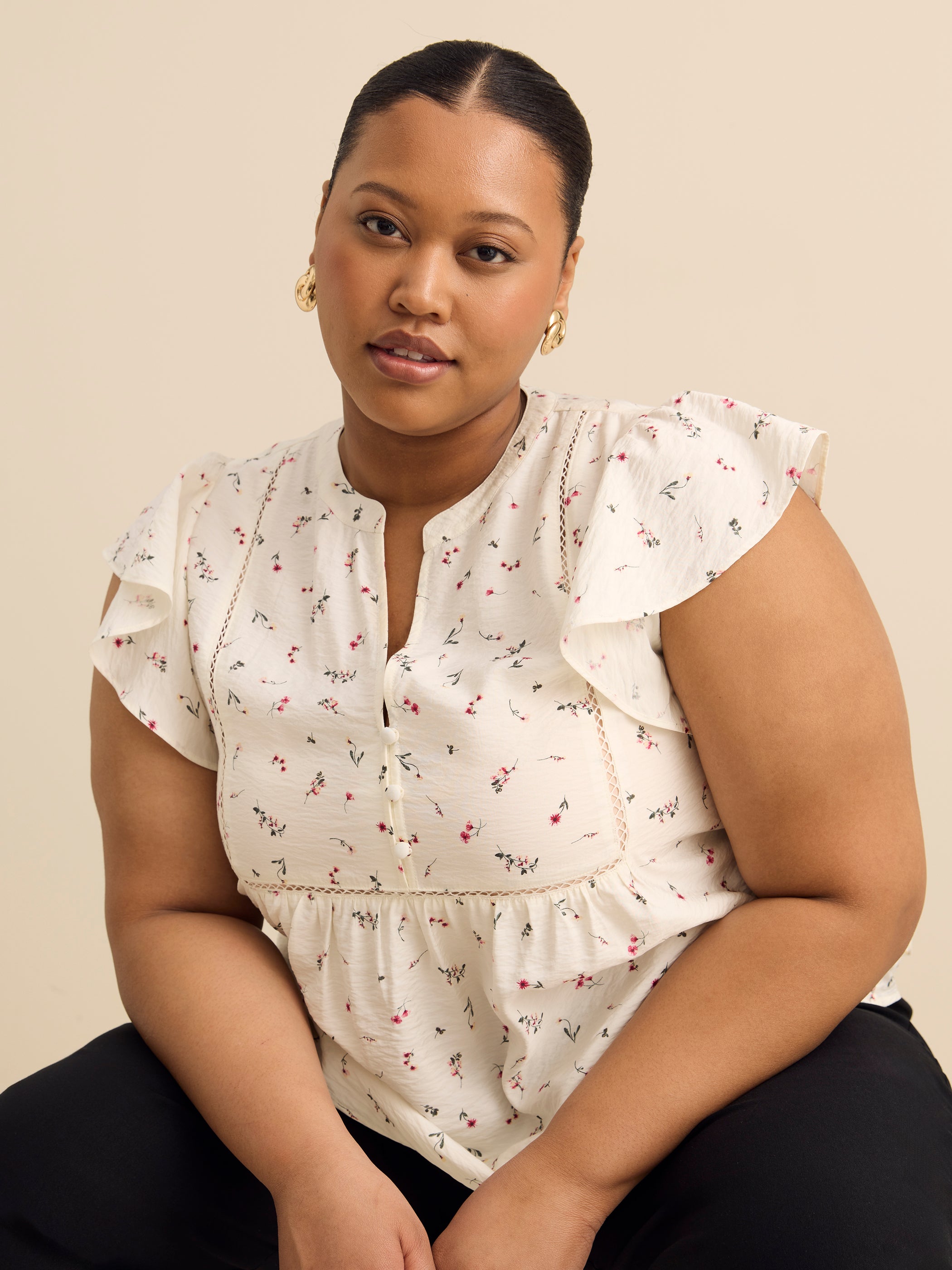 A-Line Blouse with Short Flutter Sleeves