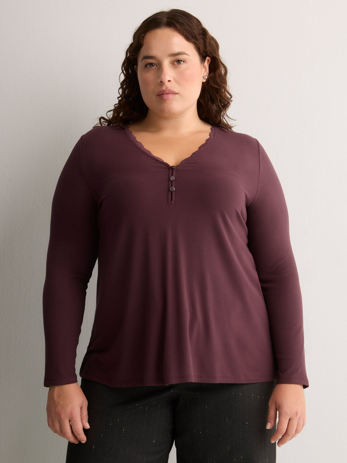 Responsible, Slight Swing Henley Rib Knit Top