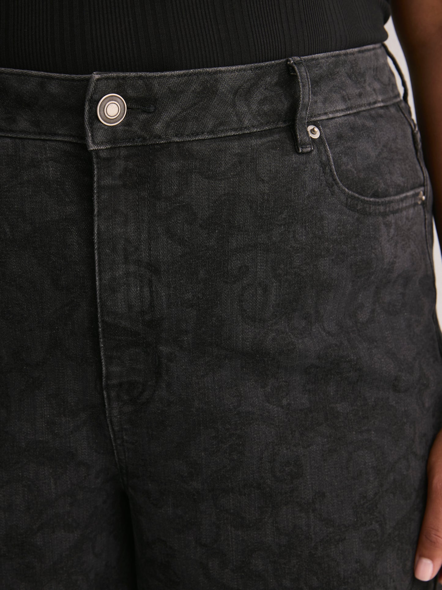Printed Black High-Rise Barrel-Leg Jeans - d/C jeans