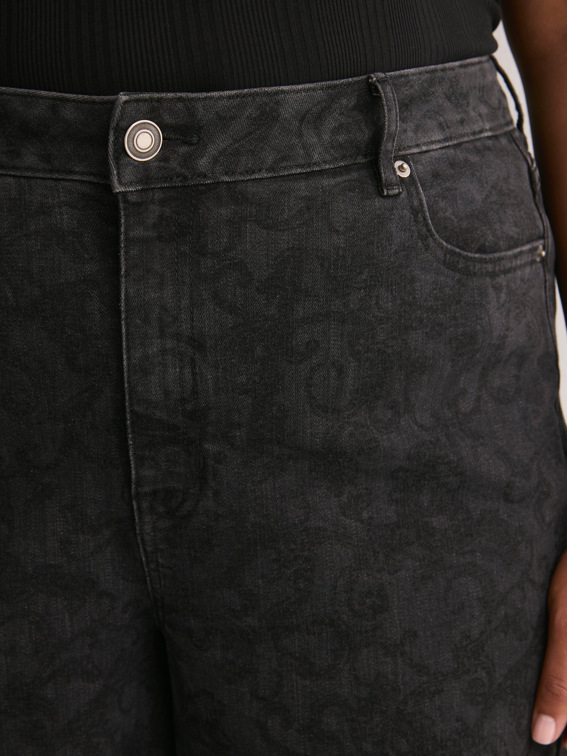 Printed Black High-Rise Barrel-Leg Jeans - d/C jeans