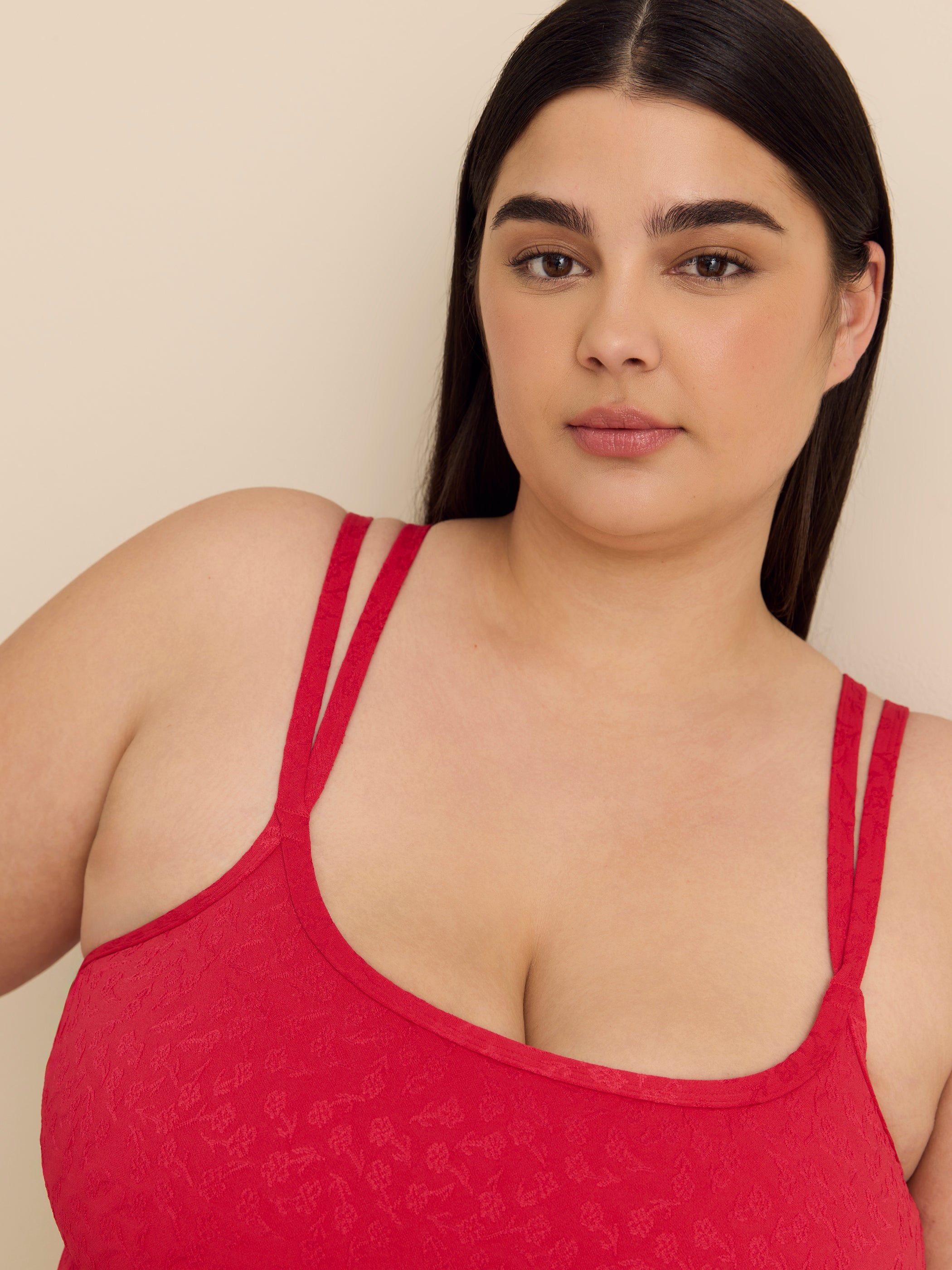 Tankini en jacquard floral à doubles bretelles