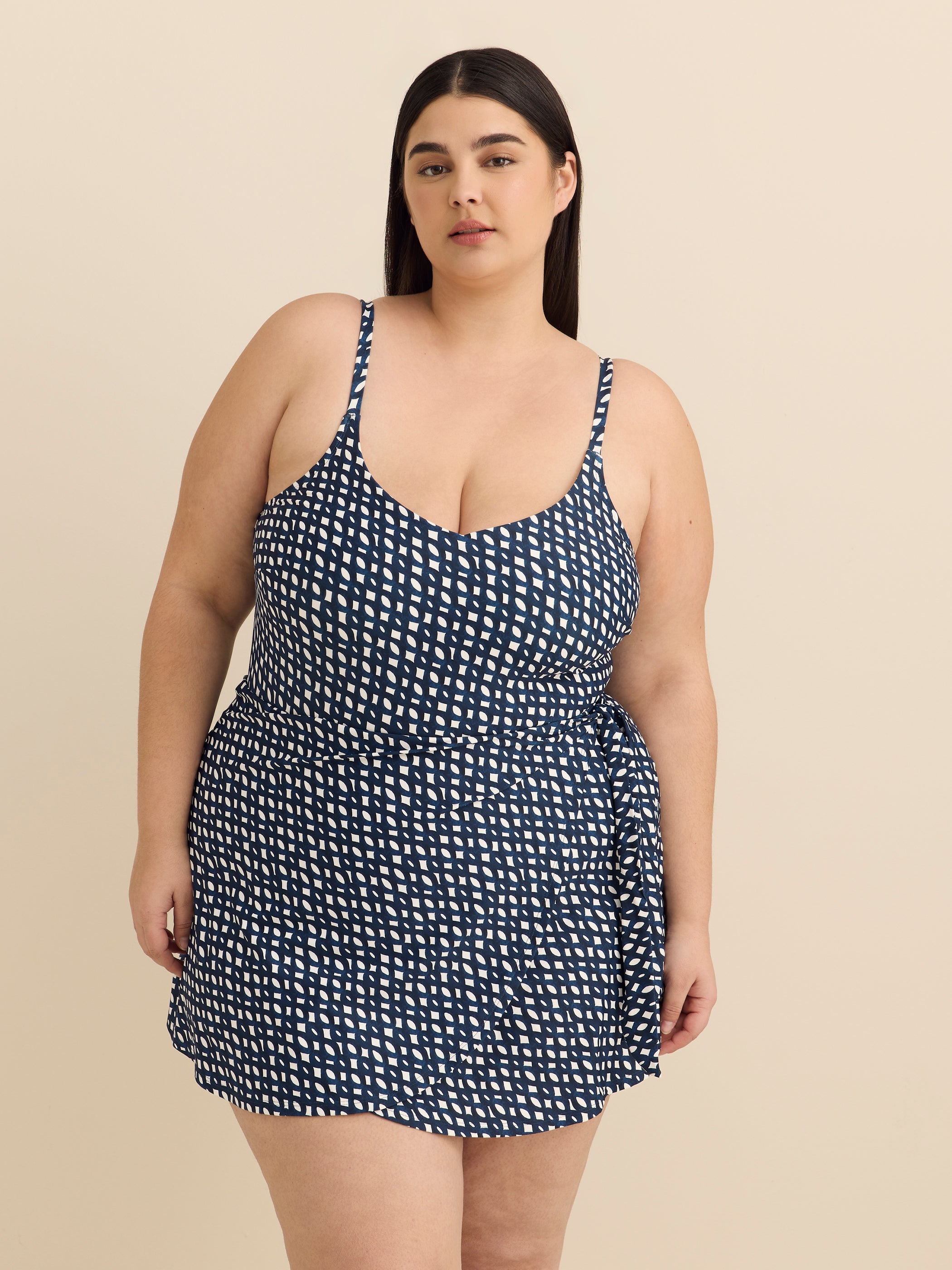 Printed Swimdress with Side Waist Tie Detail