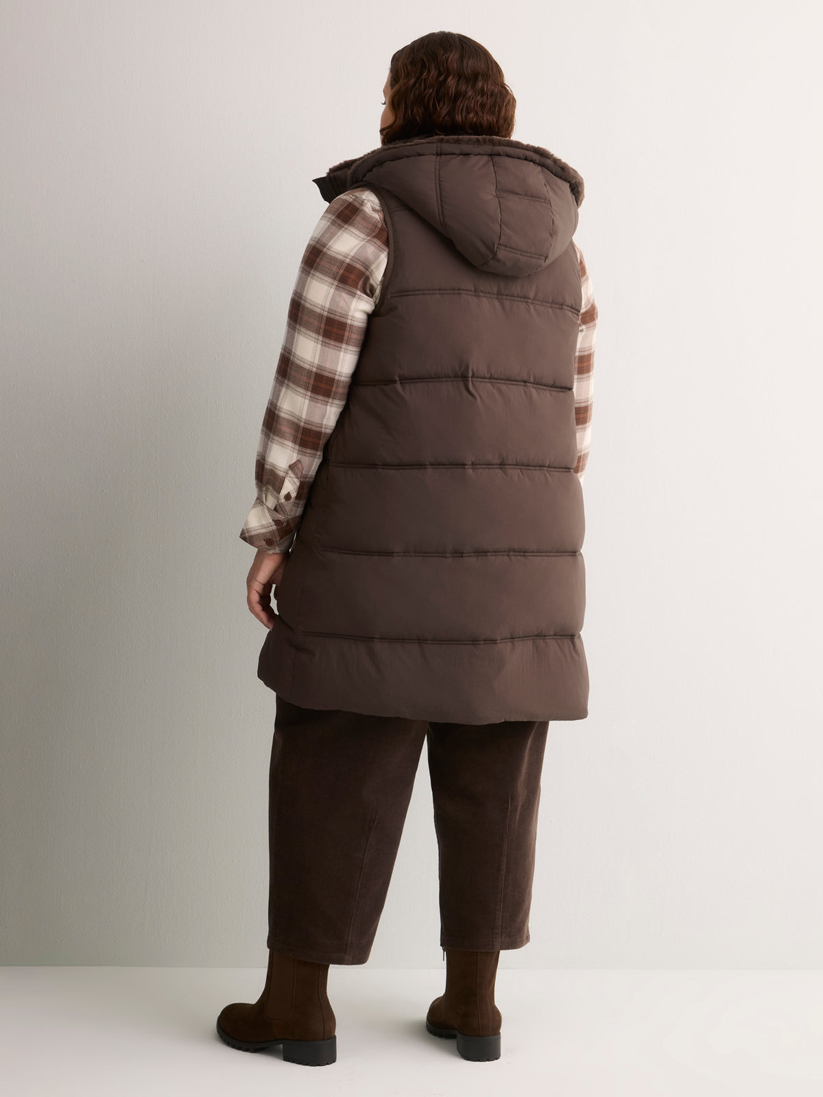 Long Hooded Faux-Fur Lined Vest
